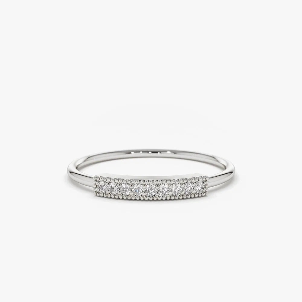 14K Gold 0.10 Carat Round Cut Diamond Single Row Pave Ring