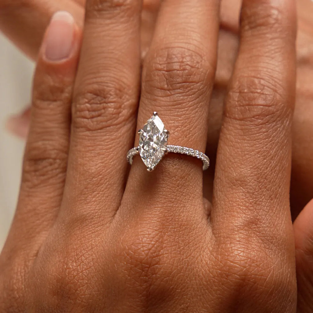 14k Gold 2.50 CTW Lab Grown Diamond Marquise Cut Pavé Hidden Halo Engagement Ring