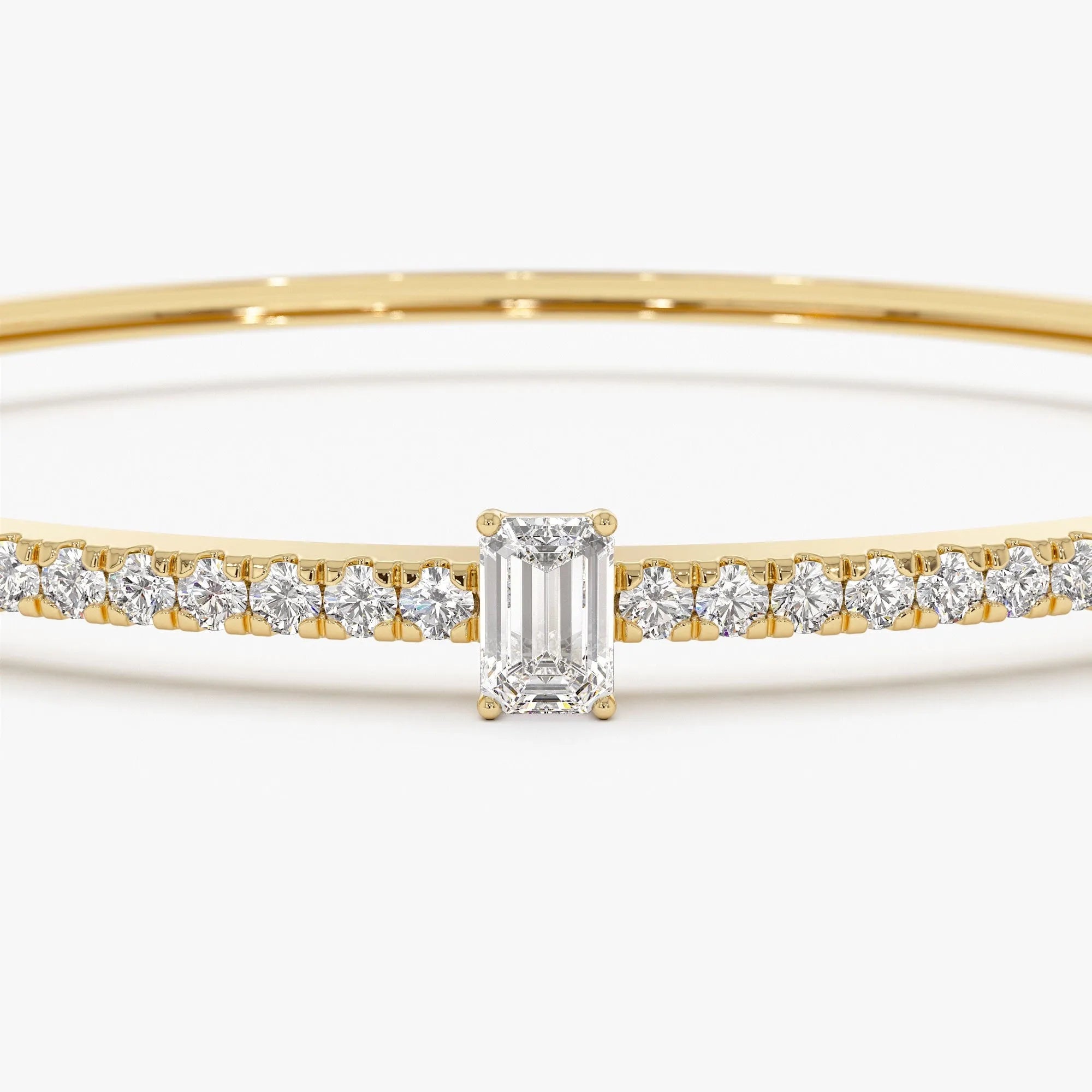14K Solid Gold 1.05 CTW Emerald Cut and Round Diamond Bangle