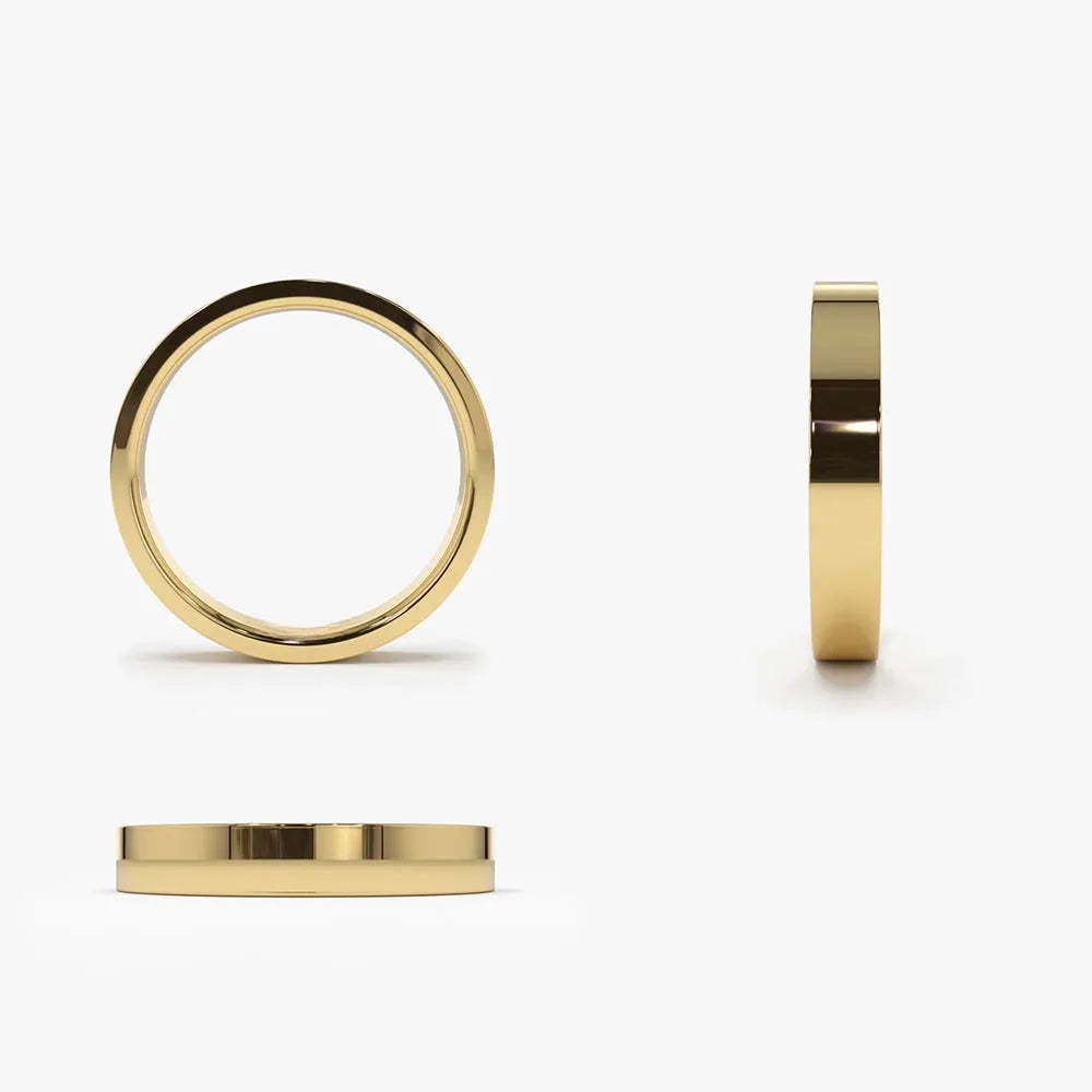 14K Solid Gold 3mm Flat Classic Minimalist Wedding Band Ring