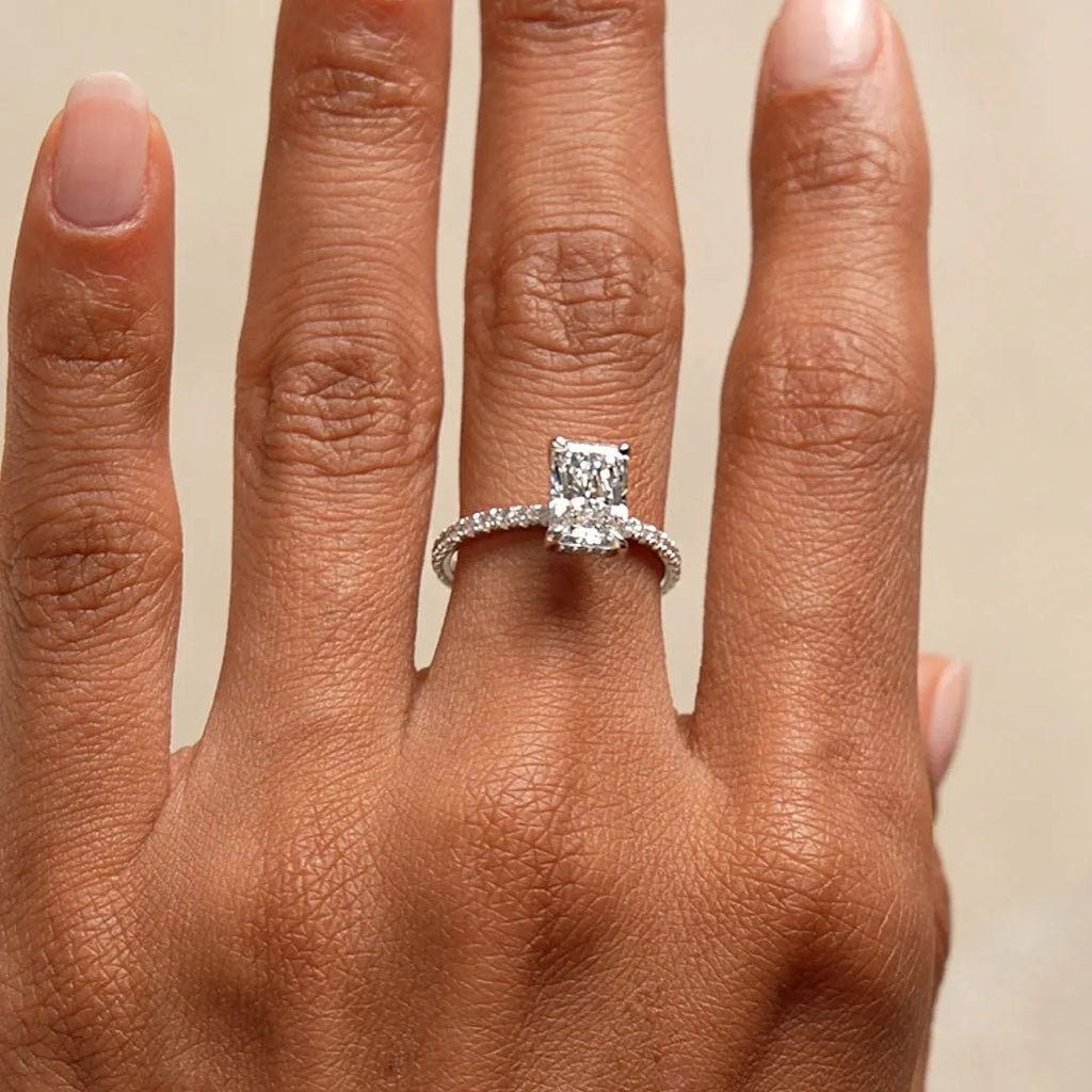 14k Gold Lab Grown Diamond Radiant Cut Ring Pavé Hidden Halo 2.45 CTW