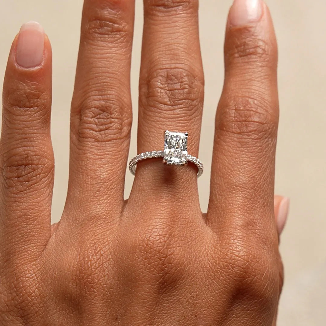 14k Gold Lab Grown Diamond Radiant Cut Ring Pavé Hidden Halo 2.45 CTW