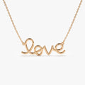 14k Solid Gold Wire Script Love Word Pendant Necklace
