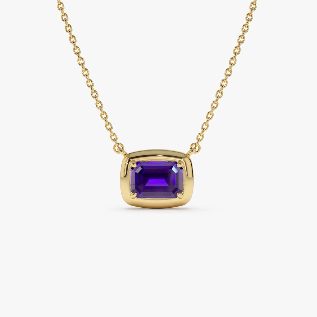 14k Solid Gold Amethyst Emerald Cut Necklace 0.95 Carat Prong Setting
