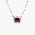 14k Solid Gold Amethyst Emerald Cut Necklace 0.95 Carat Prong Setting