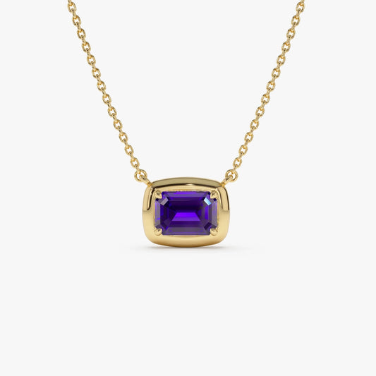 14k Solid Gold Amethyst Emerald Cut Necklace 0.95 Carat Prong Setting