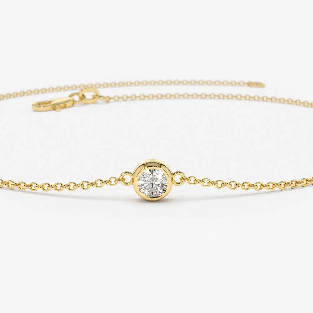 14K Solid Gold Round Diamond Solitaire Bracelet Bezel Setting 0.11 Carat