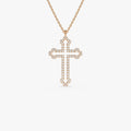 14K Solid Gold Round Diamond Pave Cross Pendant Necklace 0.29ctw