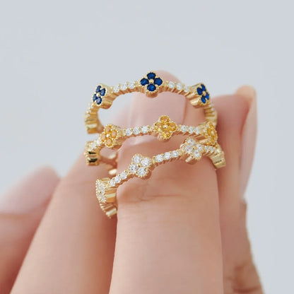 14K Gold Round Citrine and Diamond 0.47ctw Clover Full Eternity Ring