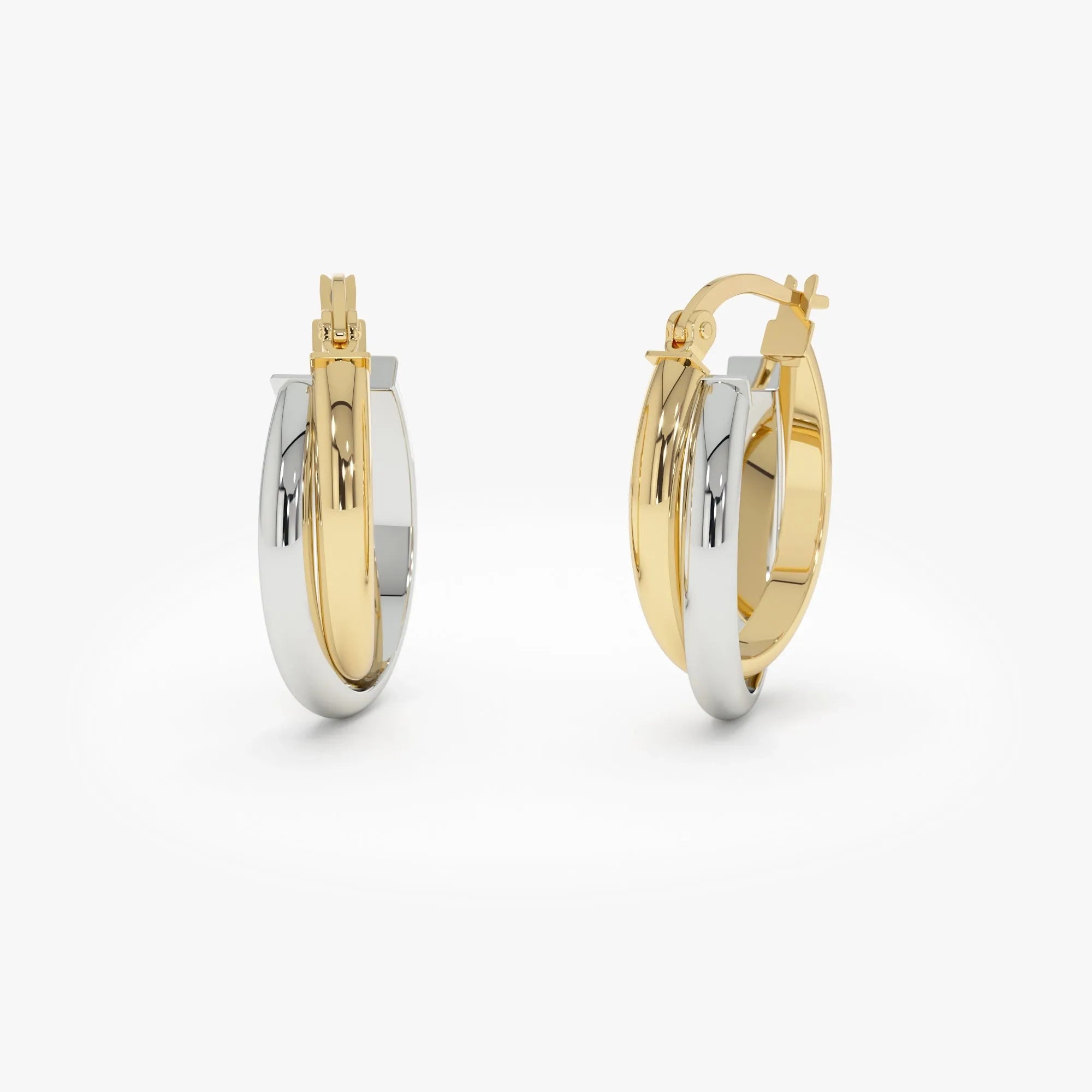 14k Mixed Metal Oval Gold Hoop Earrings 16MM