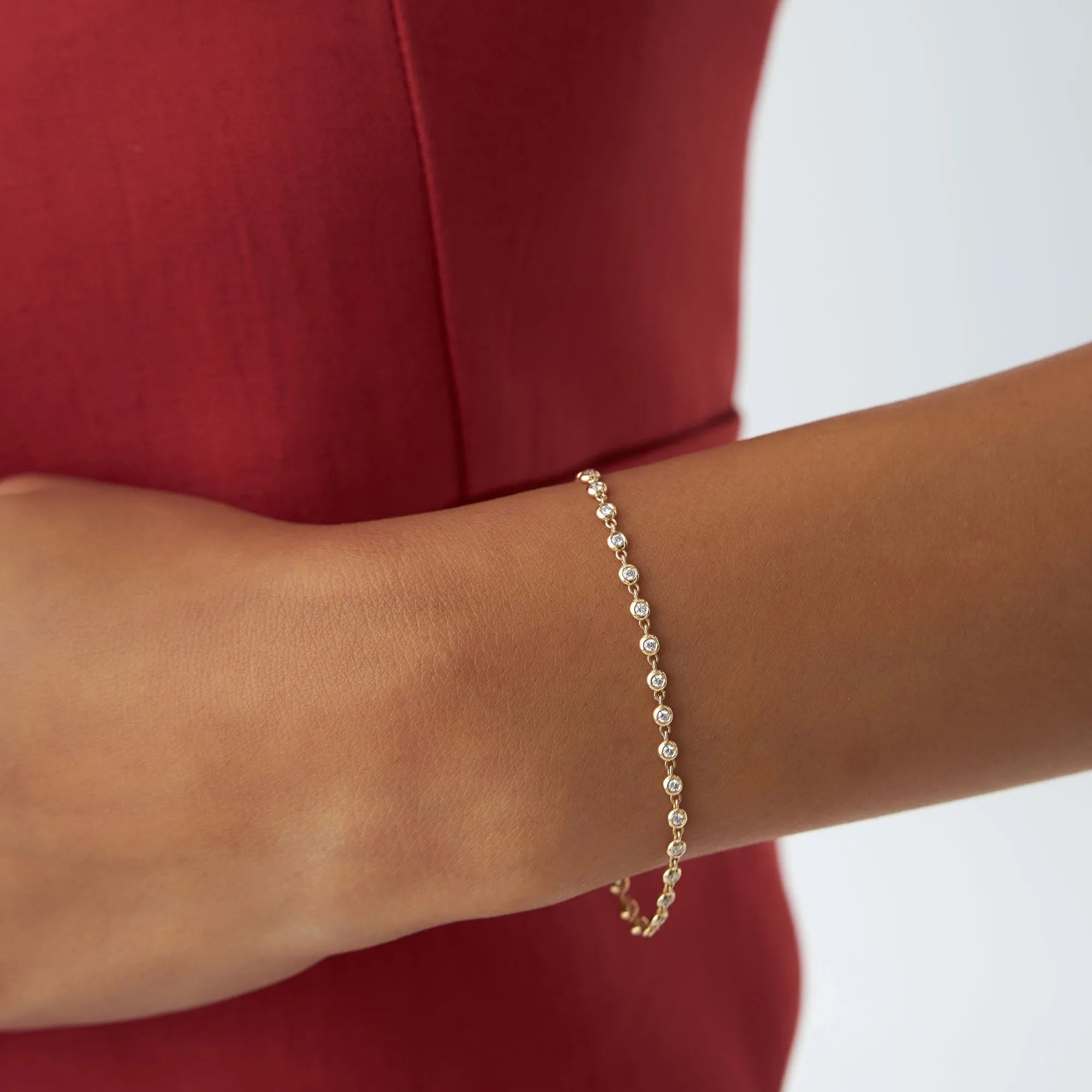 14K Solid Gold Lab Grown Diamond Round Tennis Bracelet Bezel Setting