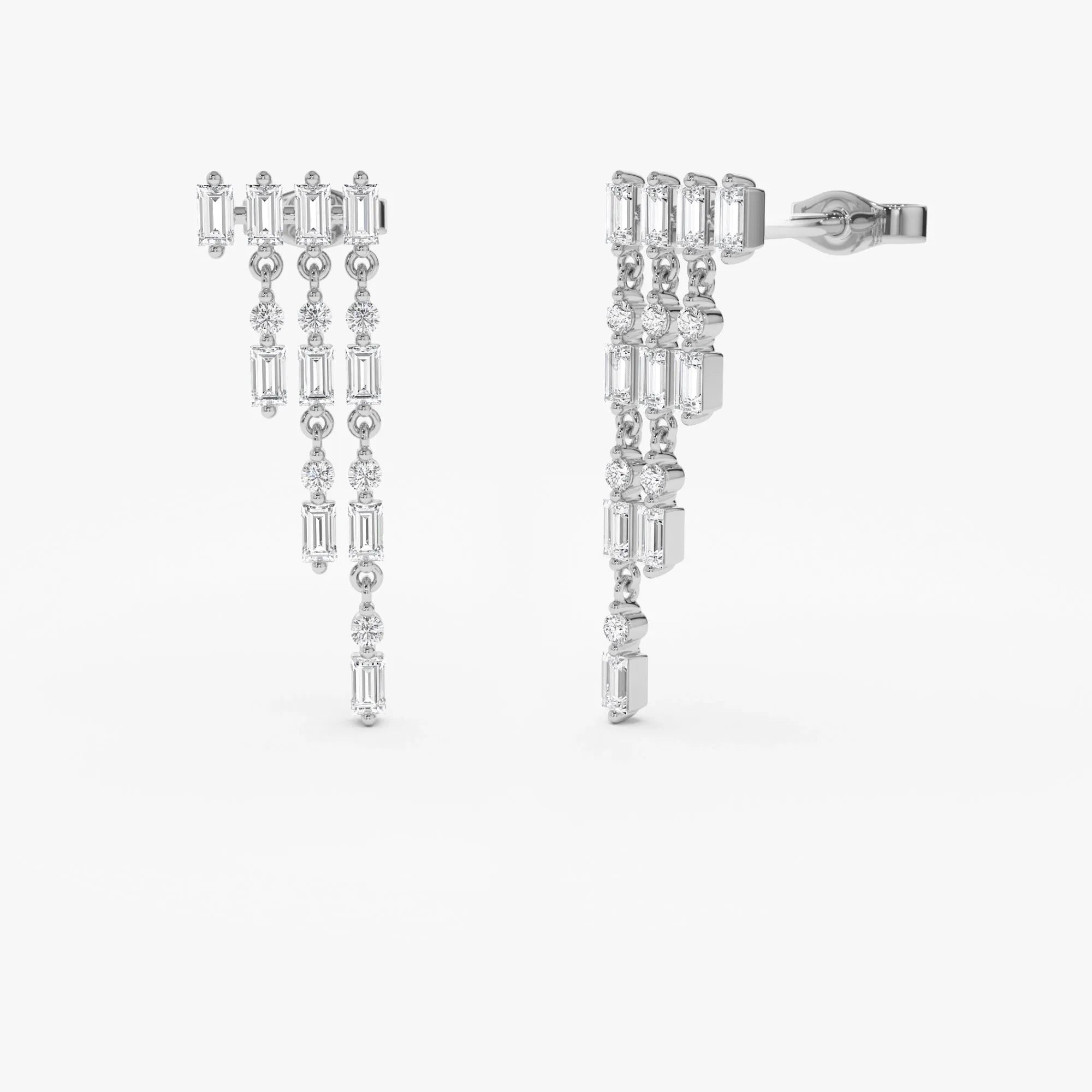 14k Gold Diamond Baguette and Round Cut Statement Chandelier Earrings 0.65 ctw