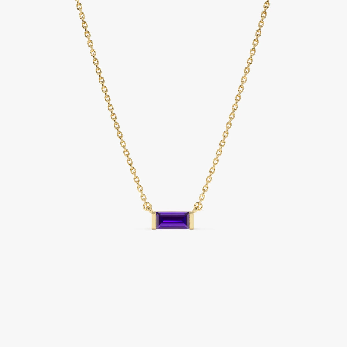14k Solid Gold Amethyst Baguette Birthstone Necklace 0.35 Carat