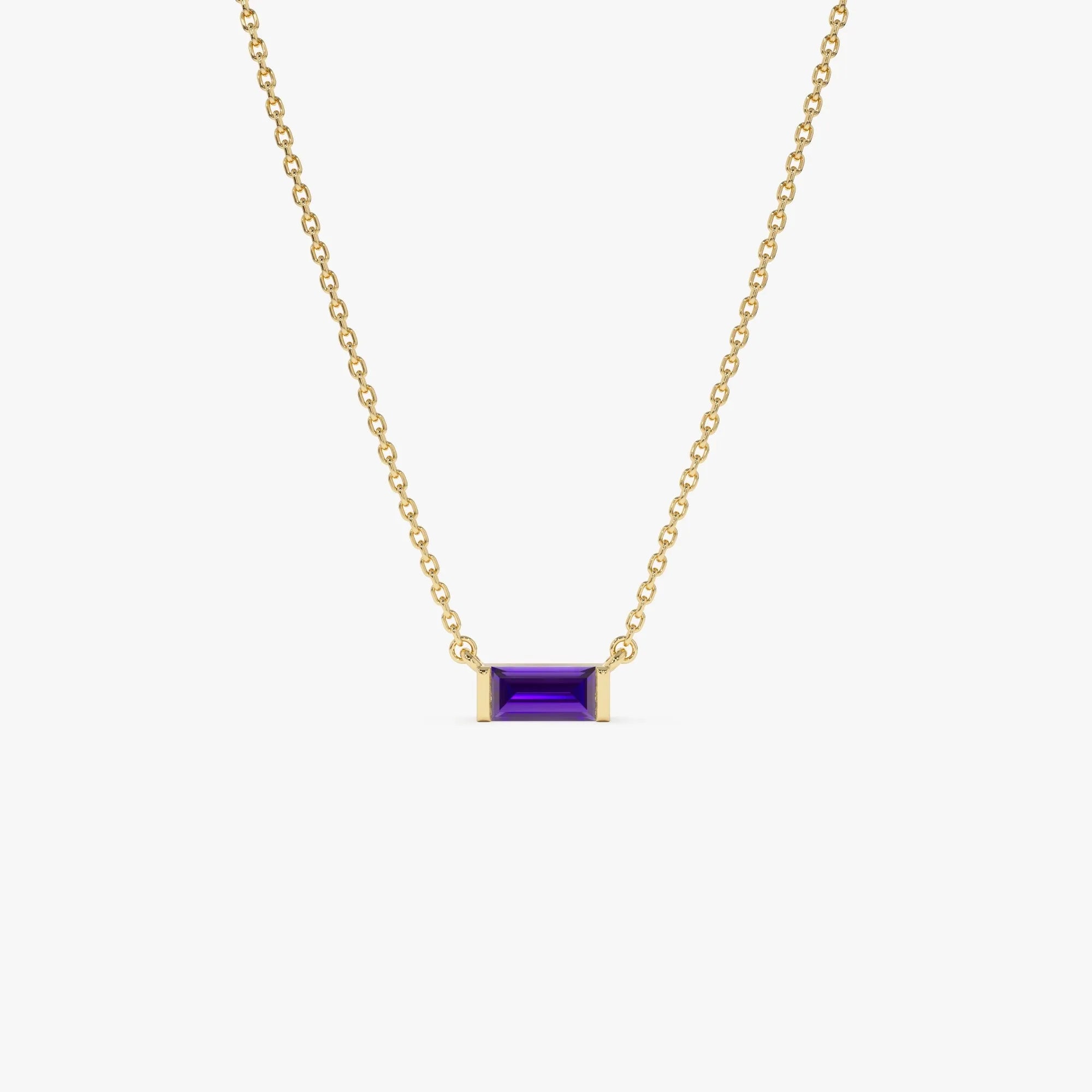 14k Solid Gold Amethyst Baguette Birthstone Necklace 0.35 Carat
