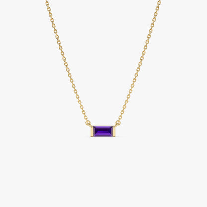 14k Solid Gold Amethyst Baguette Birthstone Necklace 0.35 Carat