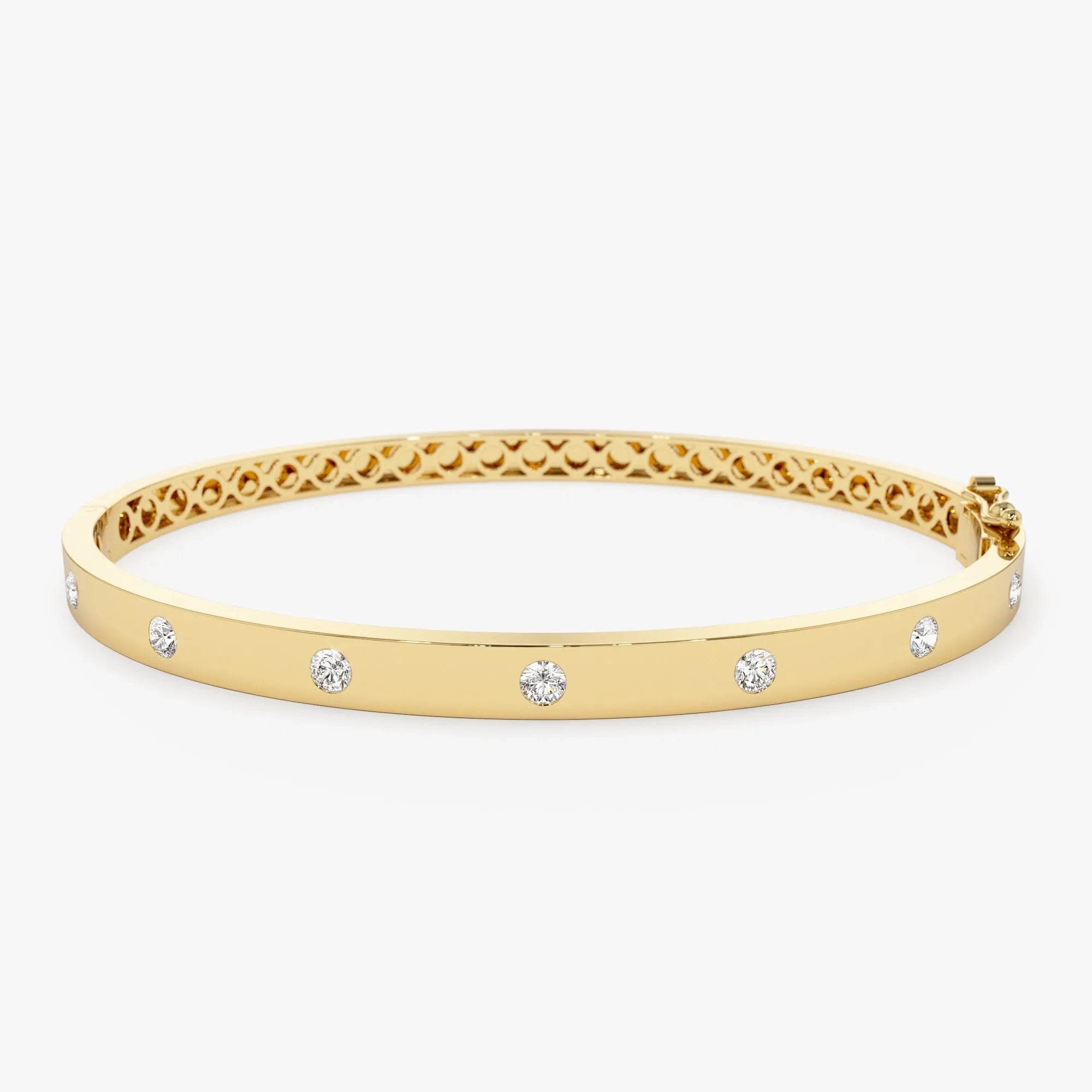 14K Solid Gold 0.55 CTW Round Diamond 7 Stone Bangle