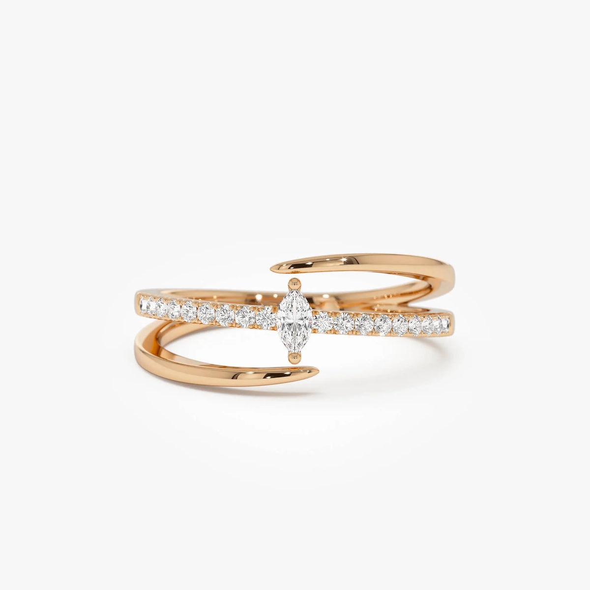 14k Gold Diamond Marquise Cut Double Band Pave Ring 0.23 ctw