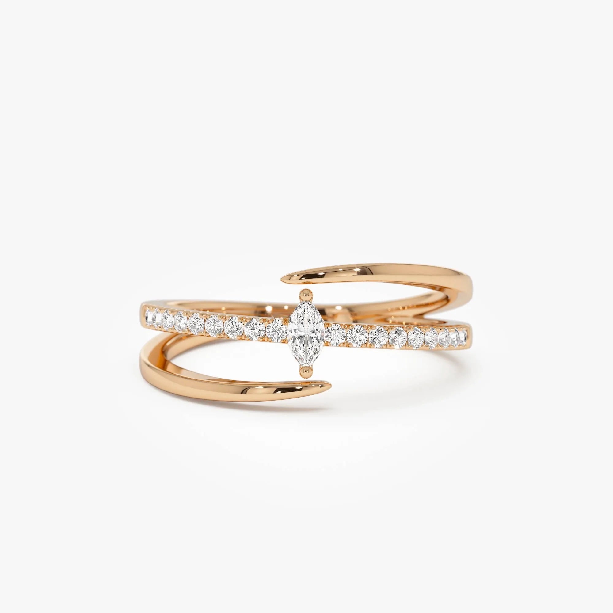 14k Gold Diamond Marquise Cut Double Band Pave Ring 0.23 ctw