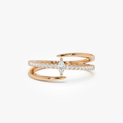 14k Gold Diamond Marquise Cut Double Band Pave Ring 0.23 ctw