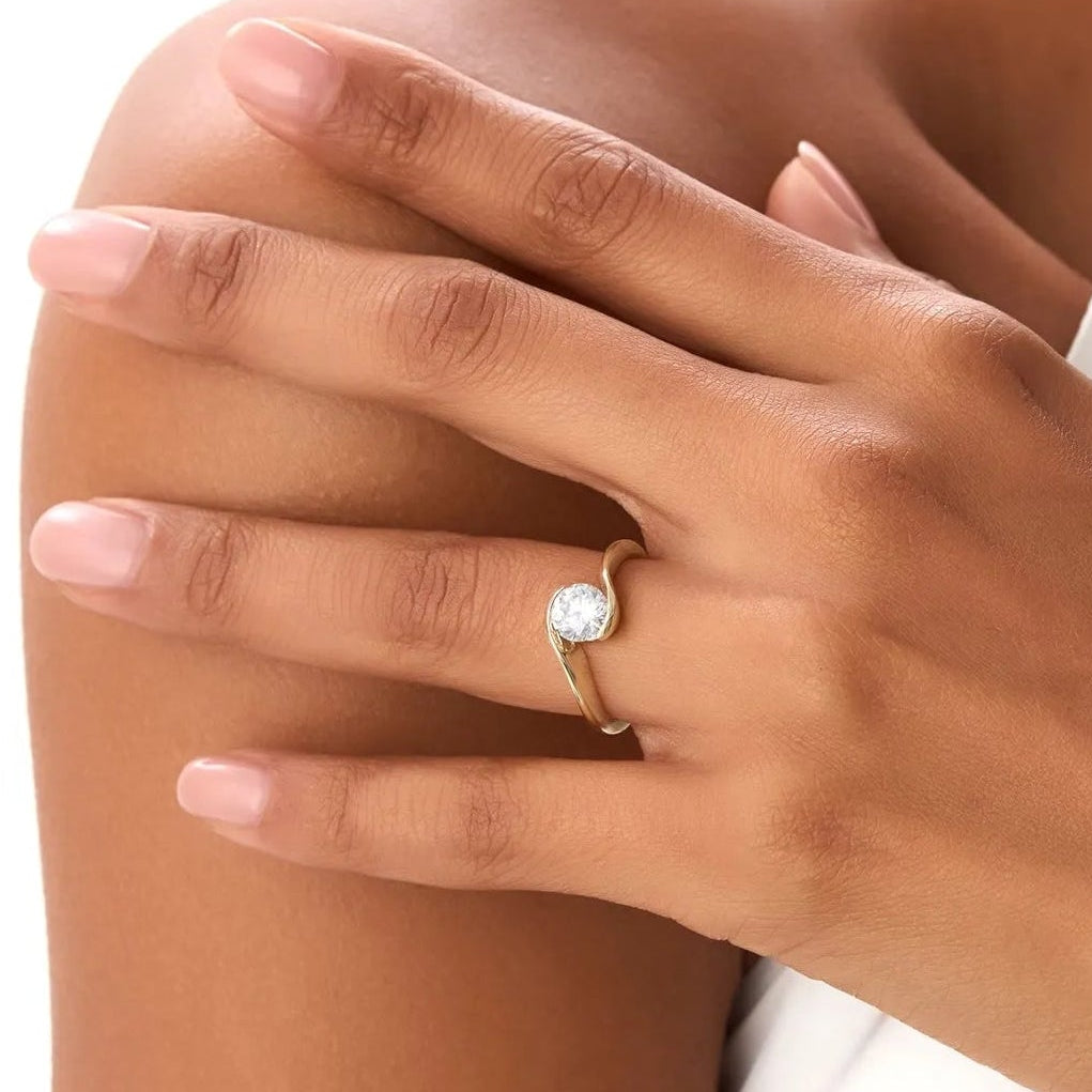 1.00 Ctw Round Lab Grown Diamond S Shape Engagement Ring in 14K Gold