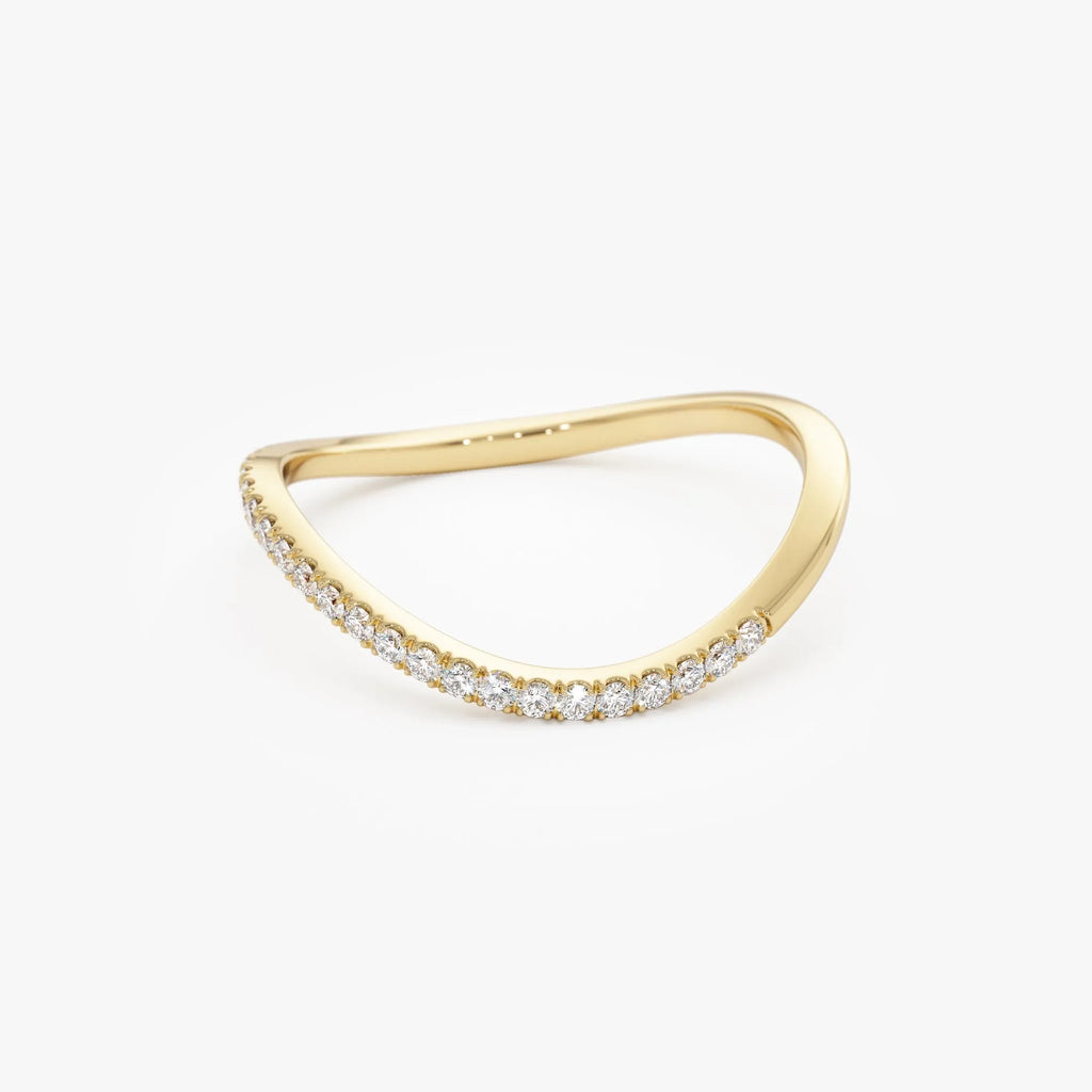 14k Gold 0.11 ctw Round Diamond Micro Pave Wave Ring