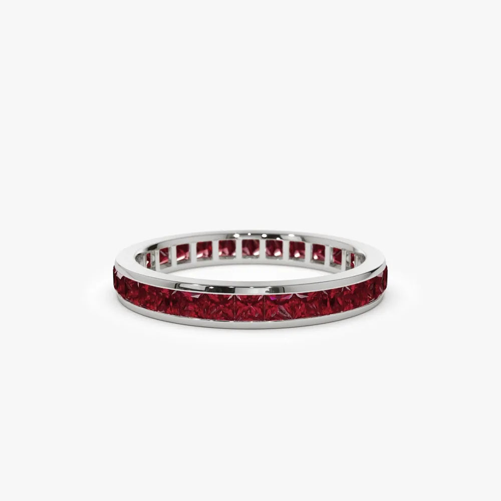 14k Gold Ruby Princess Cut Full Eternity Ring Channel Setting 1.85 ctw