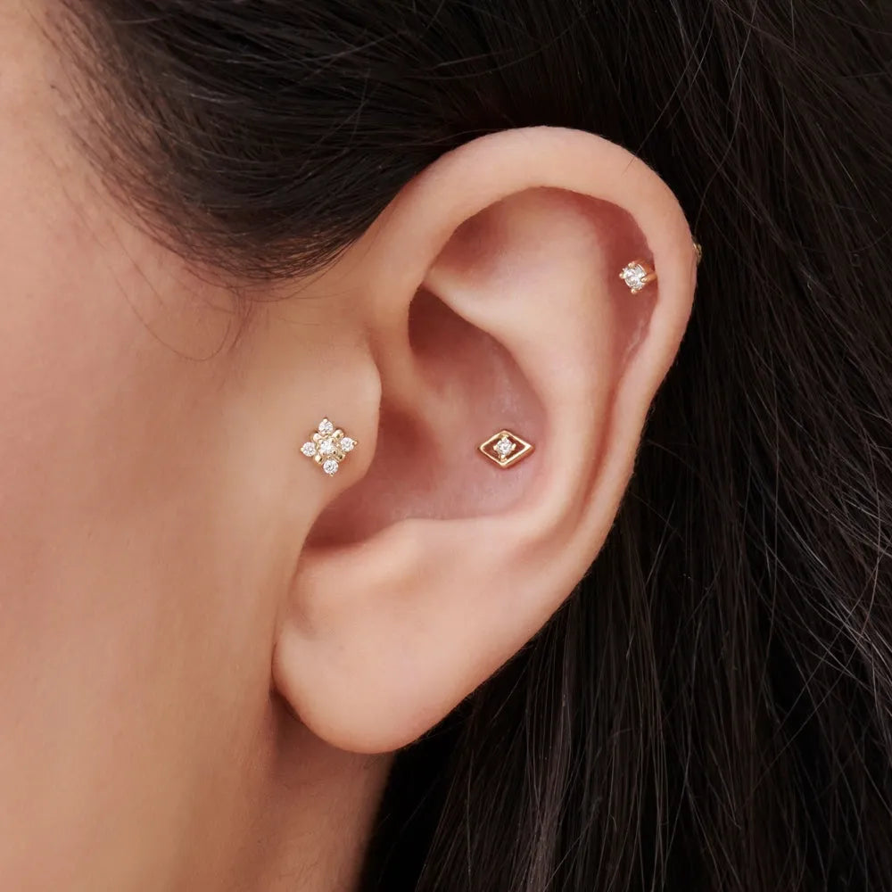 14k Gold Diamond Round Cut Evil Eye Helix Piercing Single Earring 0.025 ctw