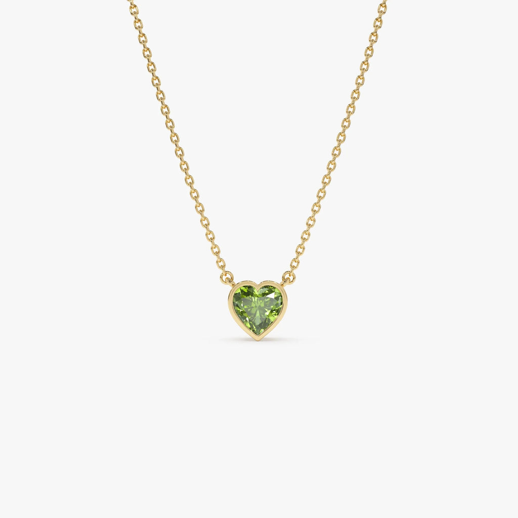 14k Solid Gold Peridot Heart Shaped Layering Necklace 0.55 Carat
