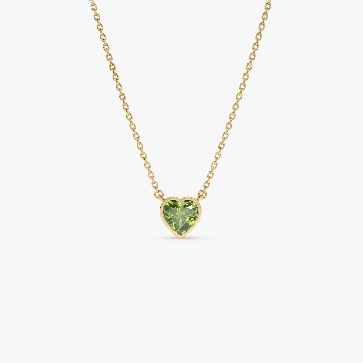 14k Solid Gold Peridot Heart Shaped Layering Necklace 0.55 Carat