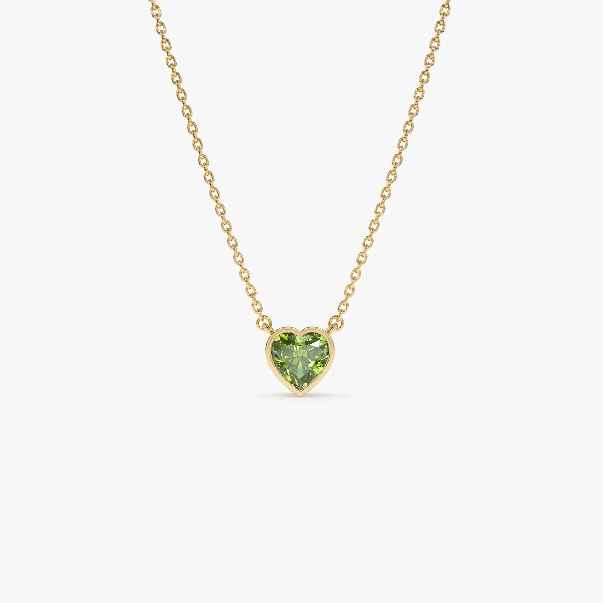 14k Solid Gold Peridot Heart Shaped Layering Necklace 0.55 Carat