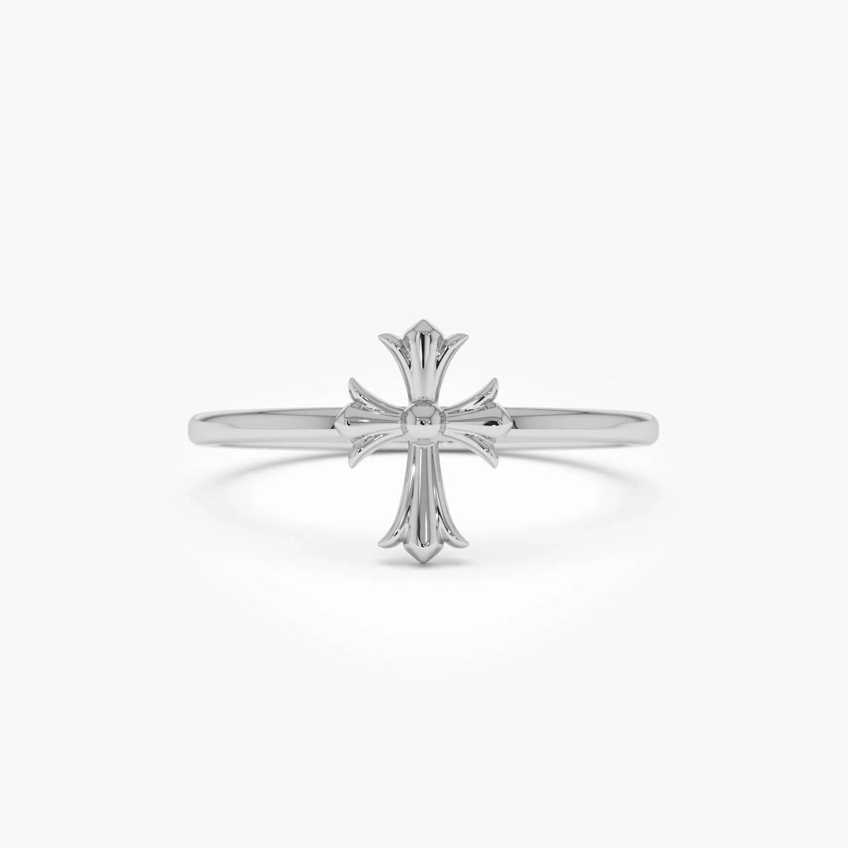14k Gold Cathedral Cross Ring Wide Band with 9.2mm Motif