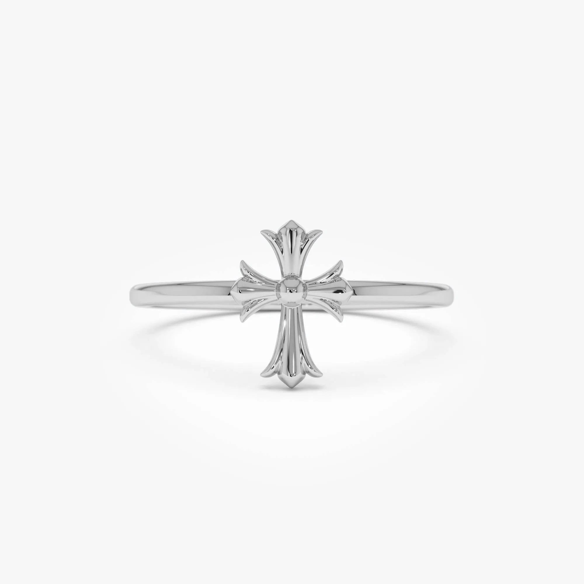 14k Gold Cathedral Cross Ring Wide Band with 9.2mm Motif