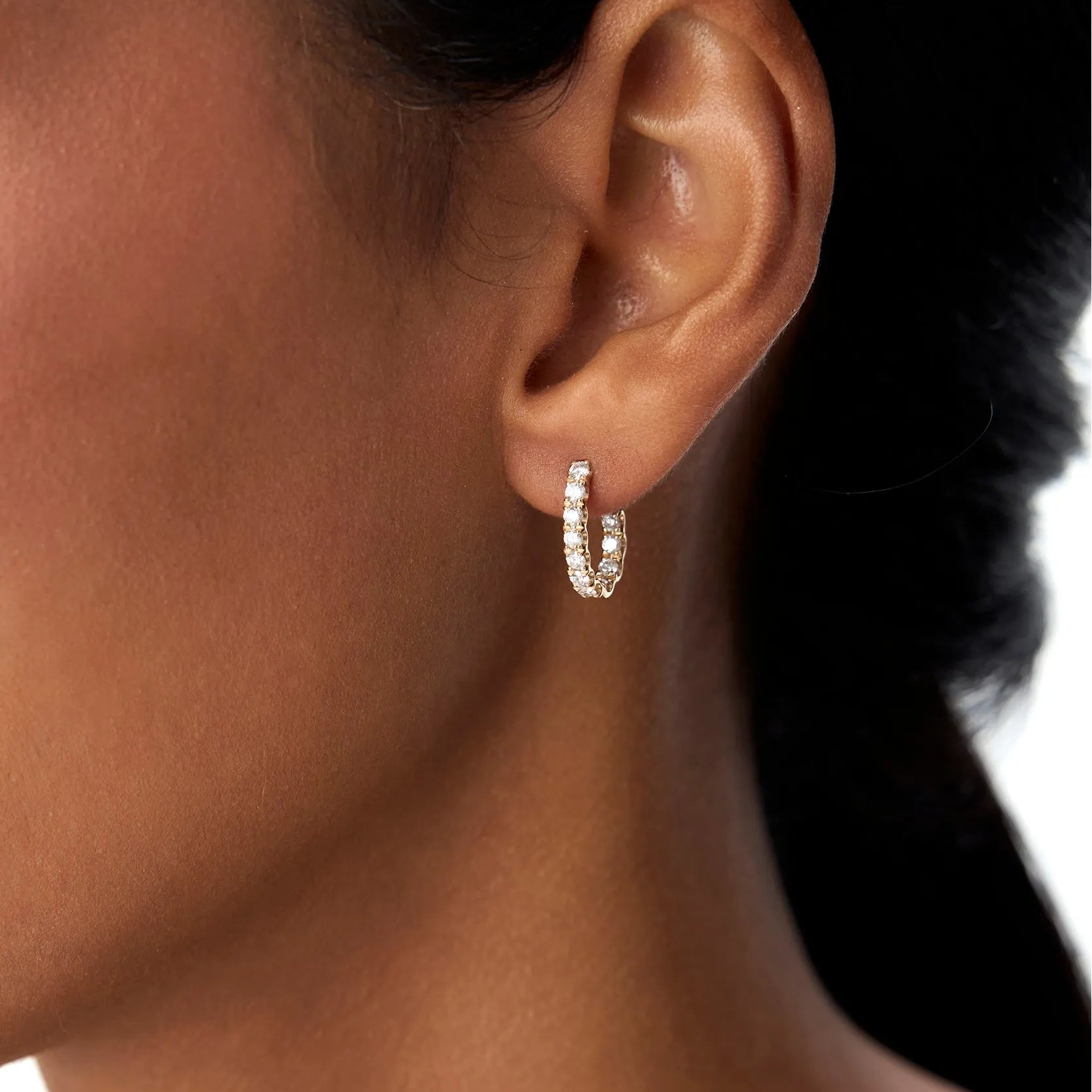 14k Gold Diamond Round Cut Inside Out J Hoop Earrings 0.95 ctw