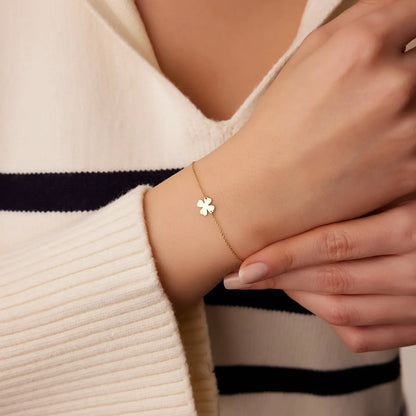 14k Gold Four Leaf Clover Charm Bracelet with Charm