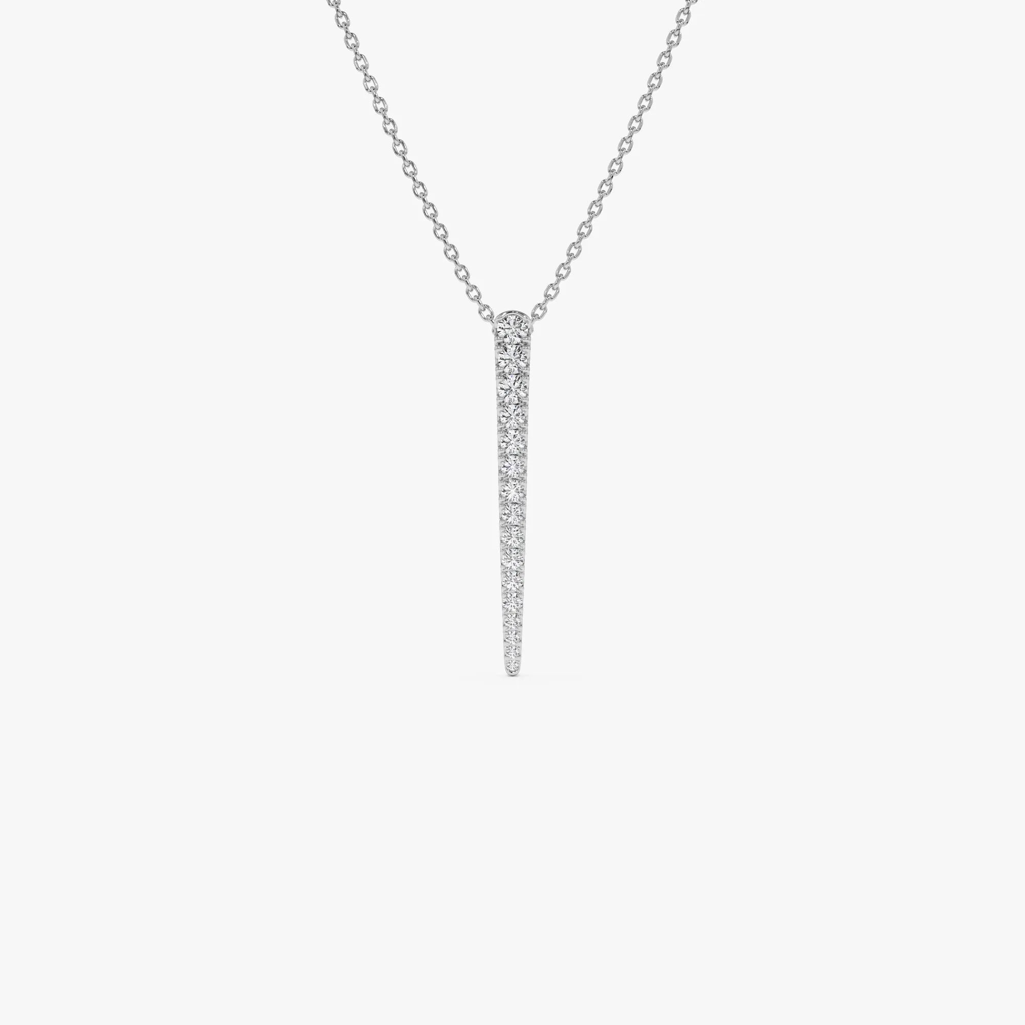 14K Solid Gold 0.23 CTW Round Diamond Tapered Bar Necklace