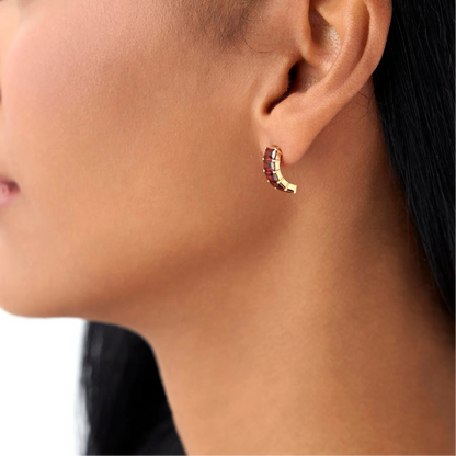 14K Solid Gold Octagon Cut Garnet Hoop Earrings 3.80ctw