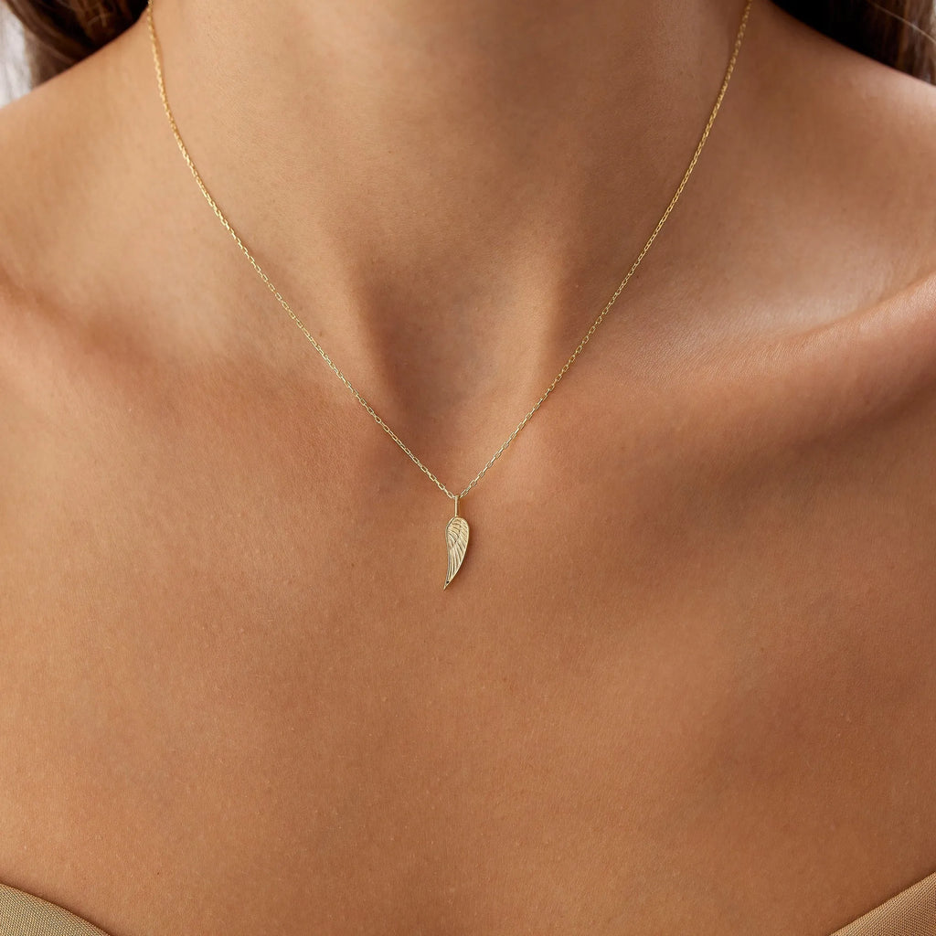 14k Solid Gold Angel Wings Pendant Necklace