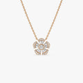 14K Solid Gold 0.40 CTW Baguette and Round Diamond Flower Necklace