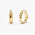 14k Yellow Gold Wide Hoop Earrings 6mm Bold Design 20mm Outer Diameter