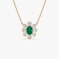 14k Solid Gold Oval Emerald and Baguette Round Diamond 0.65 CTW Necklace