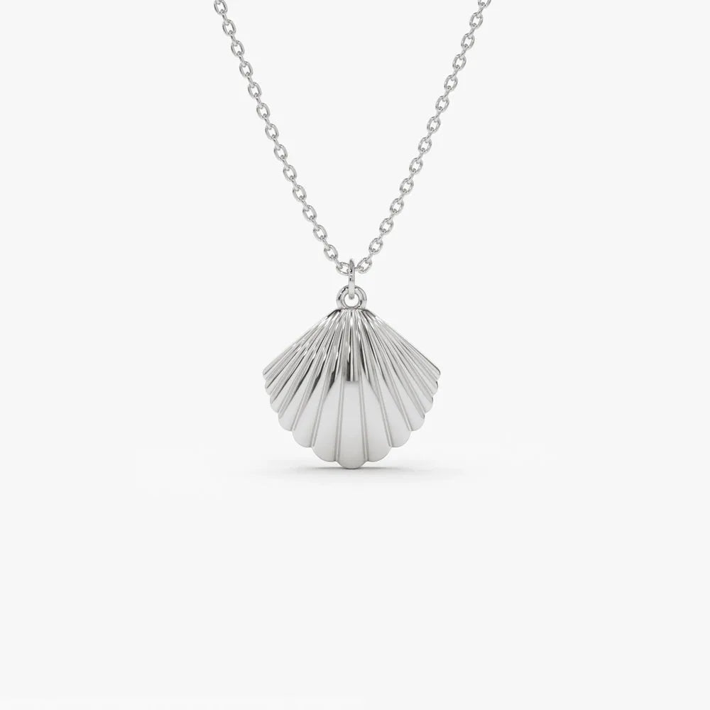 14k Solid Gold Shell Charm Pendant Necklace Coastal Beach Inspired