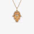 14K Solid Gold 0.35 CTW Round Diamond Hamsa Evil Eye Hand of Fatima Necklace