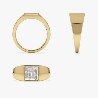 14k Solid Gold Baguette Diamond 0.50 Carat Square Illusion Setting Signet Pinky Ring