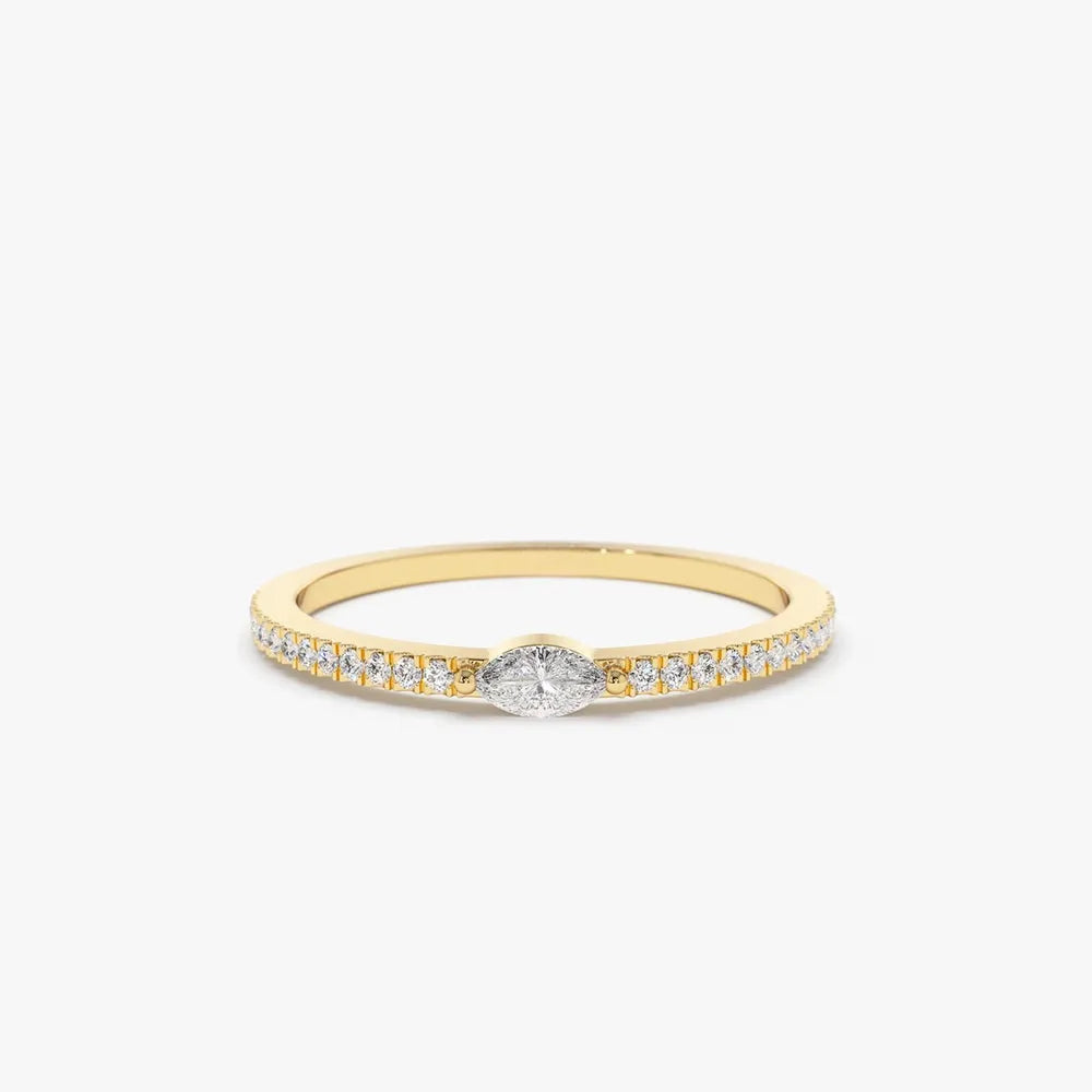 14k Gold Marquise Round Diamond Stackable Ring Micro Pave 0.21ctw