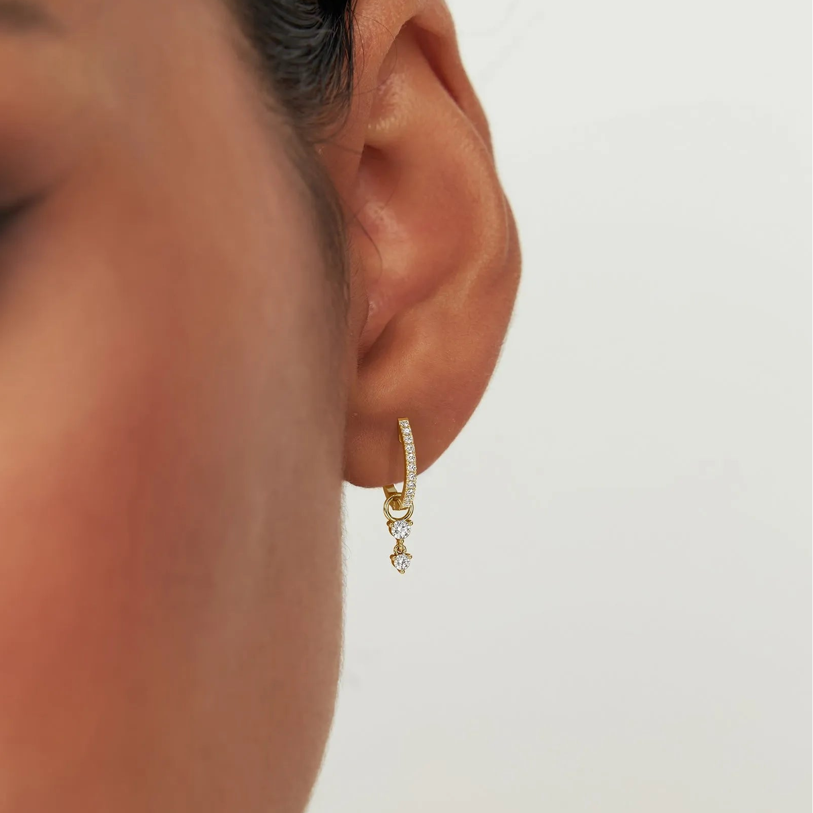 14k Gold Diamond Dangle Hoop Earring Charm 0.08 ctw