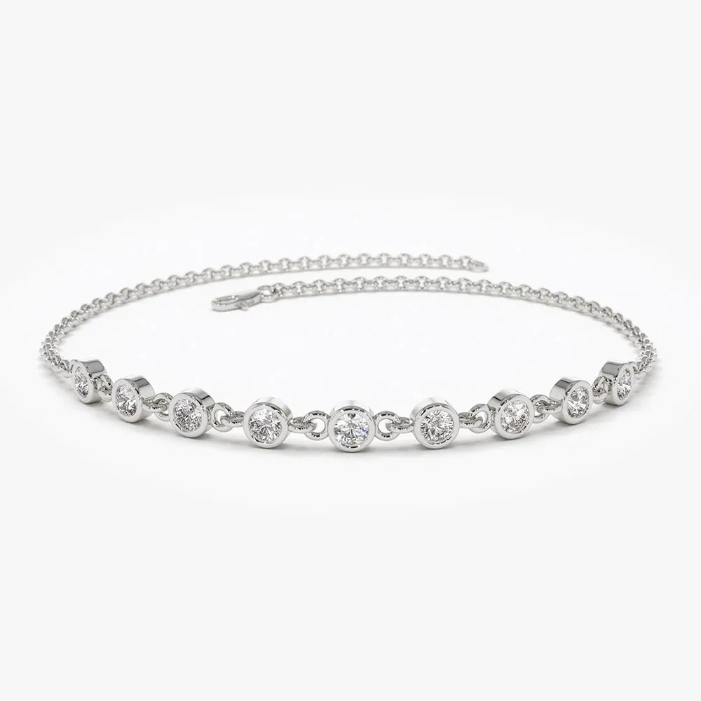 14K Solid Gold Round Diamond Bezel Set Bracelet 0.50 Carat