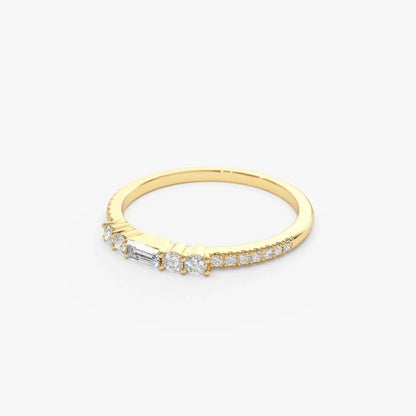 14K Gold Baguette and Round Diamond Stackable Ring 0.19 ctw