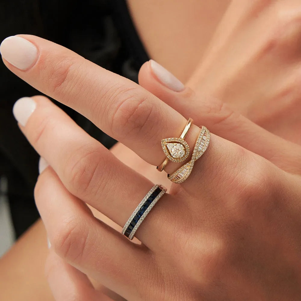 14k Gold Baguette and Round Diamond 0.40 Carat Nesting Wedding Band Ring