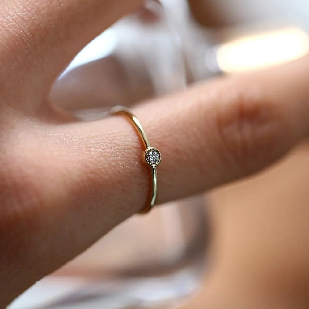 14K Solid Gold 0.05ctw Round Cut Diamond Solitaire Ring
