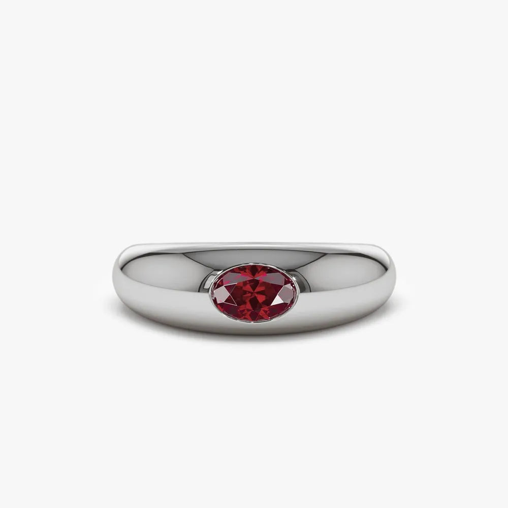 14k Gold Ruby Oval Cut Flush Set Dome Ring 0.49 ctw